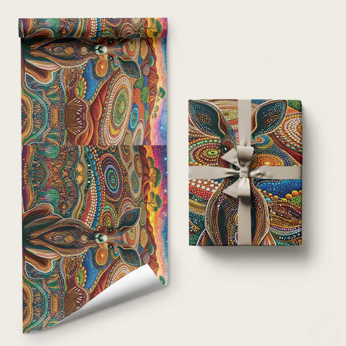 Australian Aboriginal Art Kangaroo Wrapping Paper Looking Forward Looking Blak Aboriginal Dot Painting - Aussie Hoodie