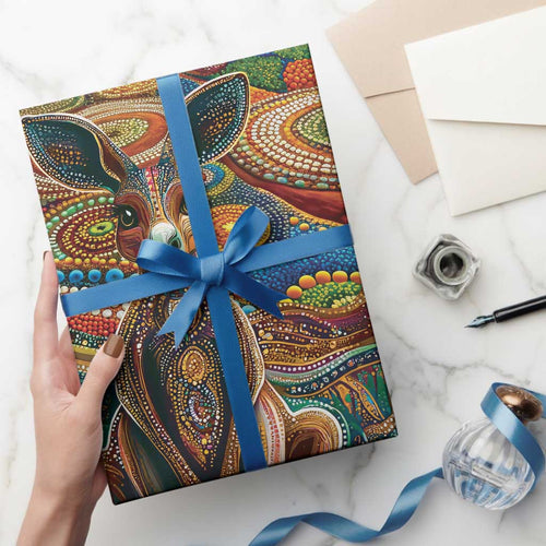 Australian Aboriginal Art Kangaroo Wrapping Paper Looking Forward Looking Blak Aboriginal Dot Painting - Aussie Hoodie
