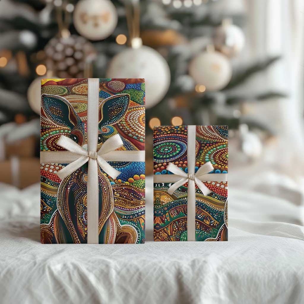 Australian Aboriginal Art Kangaroo Wrapping Paper Looking Forward Looking Blak Aboriginal Dot Painting - Aussie Hoodie