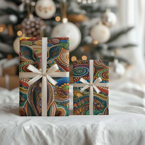 Australian Aboriginal Art Kangaroo Wrapping Paper Looking Forward Looking Blak Aboriginal Dot Painting - Aussie Hoodie