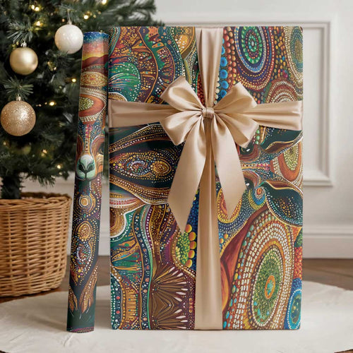 Australian Aboriginal Art Kangaroo Wrapping Paper Looking Forward Looking Blak Aboriginal Dot Painting - Aussie Hoodie
