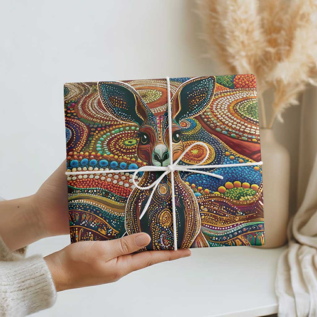 Australian Aboriginal Art Kangaroo Wrapping Paper Looking Forward Looking Blak Aboriginal Dot Painting - Aussie Hoodie