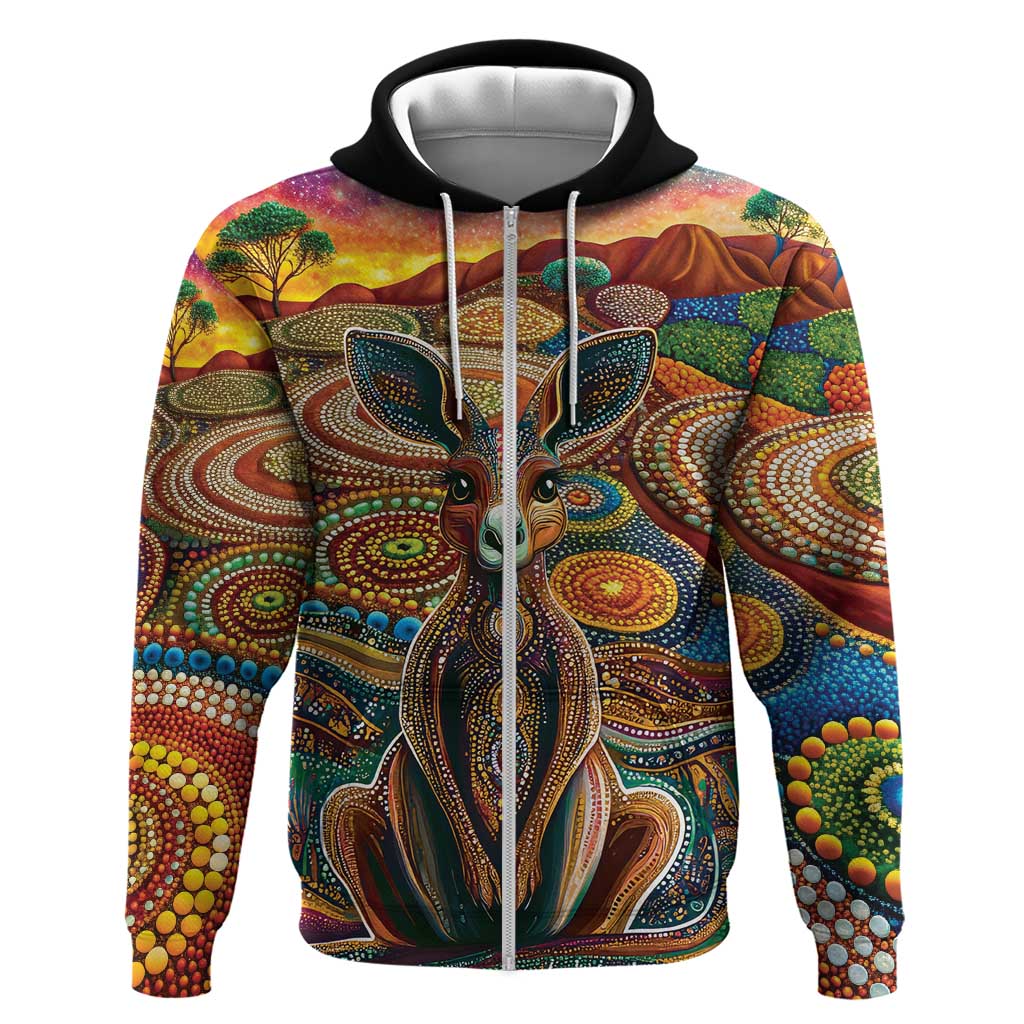 Australian Aboriginal Art Kangaroo Zip Hoodie Looking Forward Looking Blak Aboriginal Dot Painting
