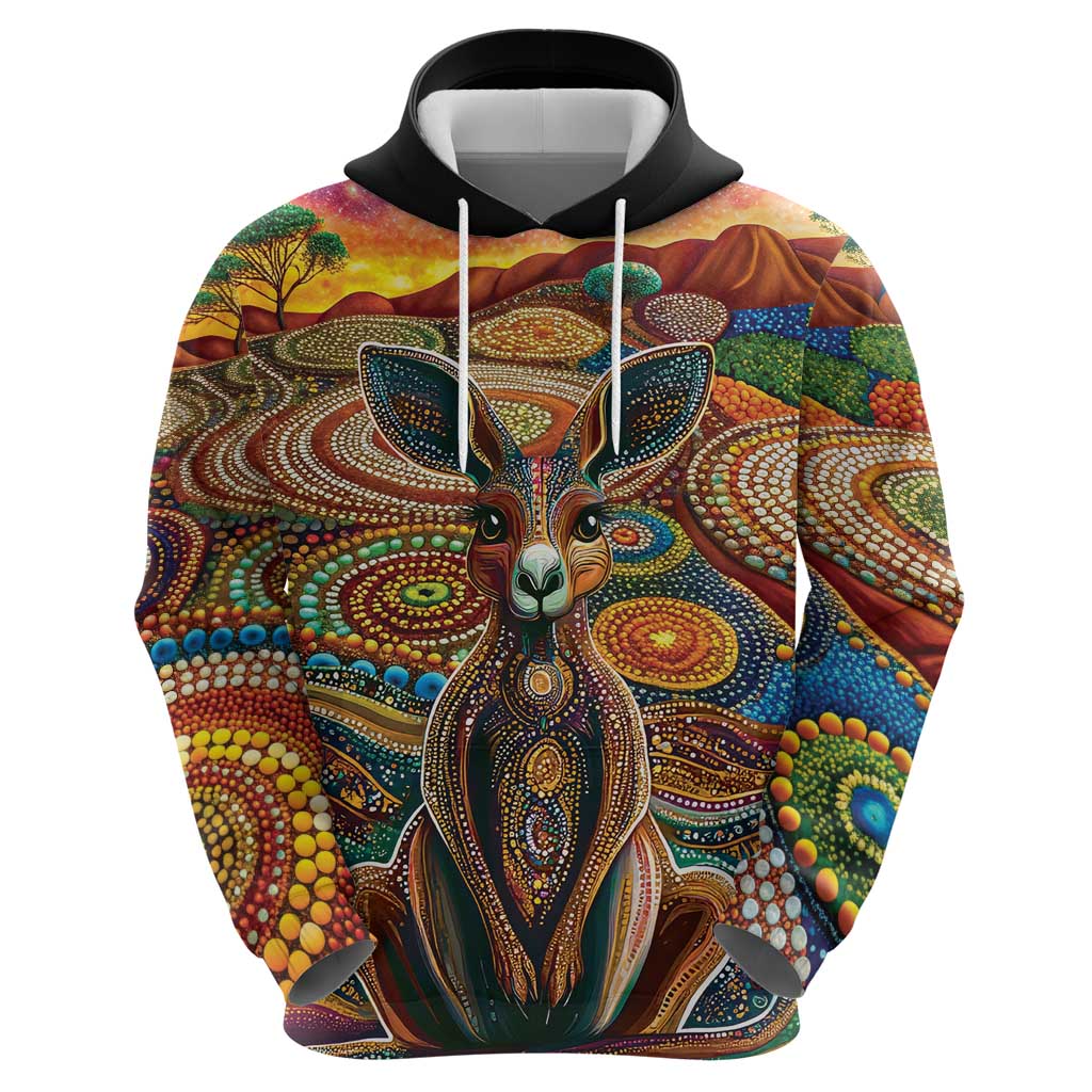 Australian Aboriginal Art Kangaroo Zip Hoodie Looking Forward Looking Blak Aboriginal Dot Painting