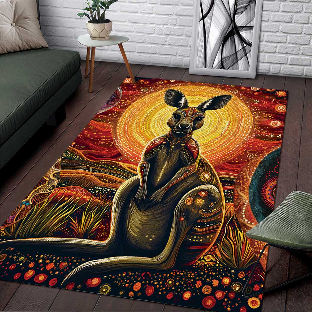 Australian Aboriginal Art Kangaroo Area Rug Maintain the Dreaming Aboriginal Dot Painting