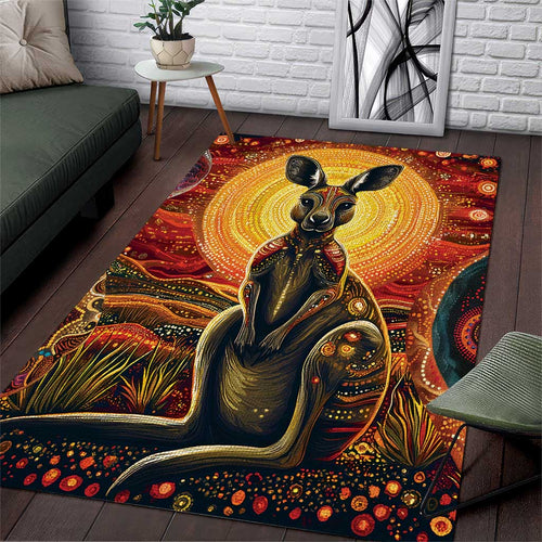 Australian Aboriginal Art Kangaroo Area Rug Maintain the Dreaming Aboriginal Dot Painting