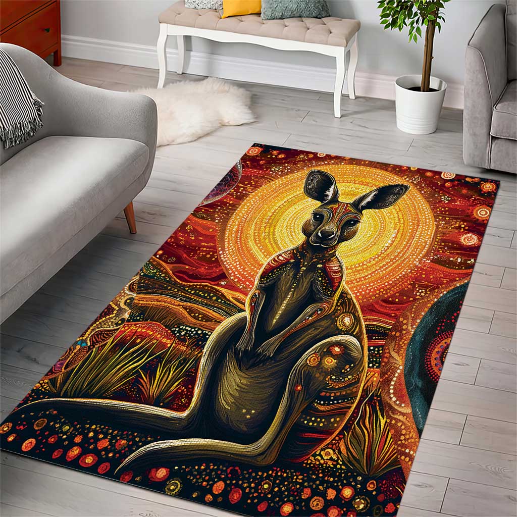 Australian Aboriginal Art Kangaroo Area Rug Maintain the Dreaming Aboriginal Dot Painting