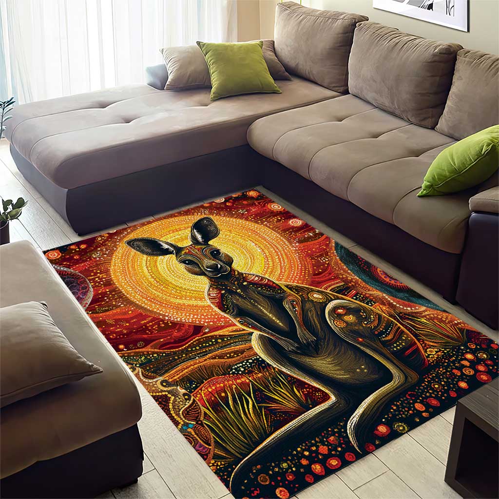 Australian Aboriginal Art Kangaroo Area Rug Maintain the Dreaming Aboriginal Dot Painting
