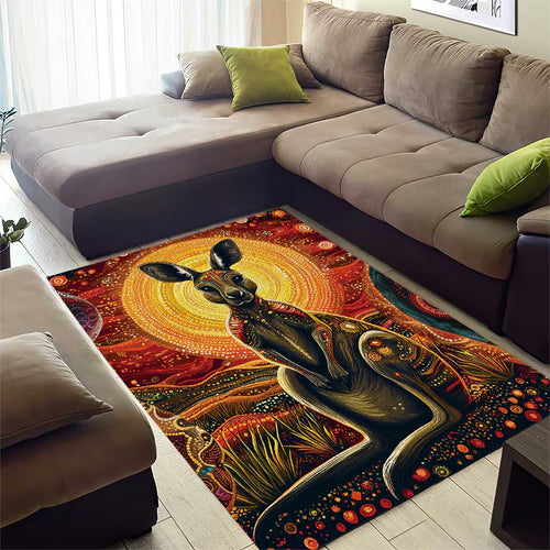 Australian Aboriginal Art Kangaroo Area Rug Maintain the Dreaming Aboriginal Dot Painting