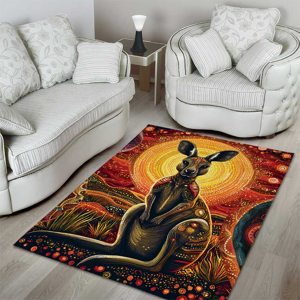 Australian Aboriginal Art Kangaroo Area Rug Maintain the Dreaming Aboriginal Dot Painting