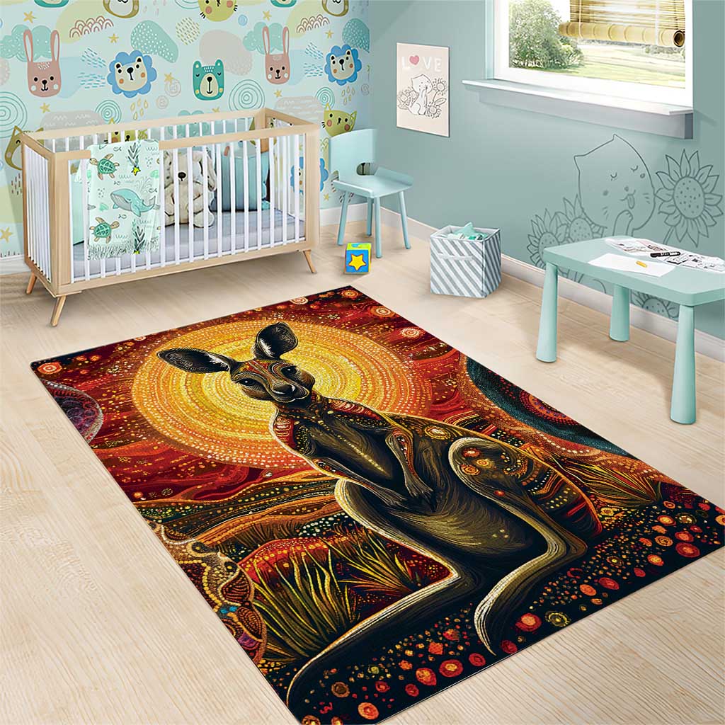 Australian Aboriginal Art Kangaroo Area Rug Maintain the Dreaming Aboriginal Dot Painting