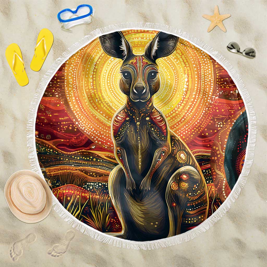 Australian Aboriginal Art Kangaroo Beach Blanket Maintain the Dreaming Aboriginal Dot Painting
