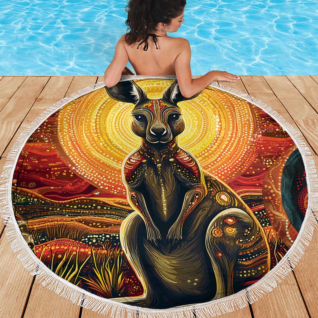 Australian Aboriginal Art Kangaroo Beach Blanket Maintain the Dreaming Aboriginal Dot Painting