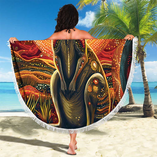 Australian Aboriginal Art Kangaroo Beach Blanket Maintain the Dreaming Aboriginal Dot Painting
