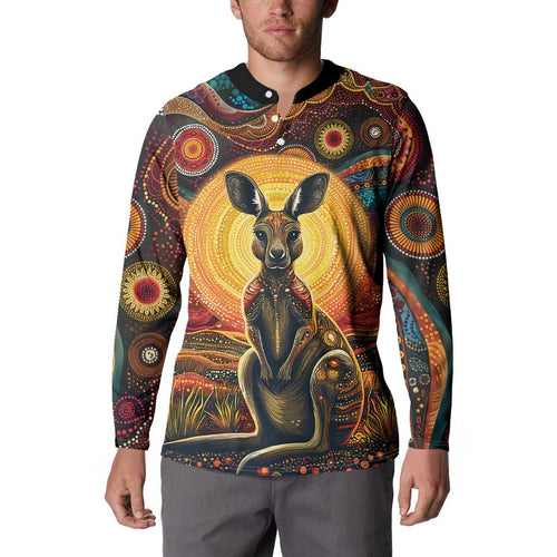 Australian Aboriginal Art Kangaroo Button Sweatshirt Maintain the Dreaming Aboriginal Dot Painting