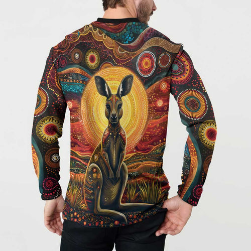 Australian Aboriginal Art Kangaroo Button Sweatshirt Maintain the Dreaming Aboriginal Dot Painting