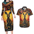 Australian Aboriginal Art Kangaroo Couples Matching Long Sleeve Bodycon Dress and Hawaiian Shirt Maintain the Dreaming Aboriginal Dot Painting