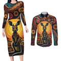 Australian Aboriginal Art Kangaroo Couples Matching Long Sleeve Bodycon Dress and Long Sleeve Button Shirt Maintain the Dreaming Aboriginal Dot Painting