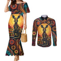 Australian Aboriginal Art Kangaroo Couples Matching Mermaid Dress and Long Sleeve Button Shirt Maintain the Dreaming Aboriginal Dot Painting