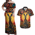 Australian Aboriginal Art Kangaroo Couples Matching Off Shoulder Maxi Dress and Hawaiian Shirt Maintain the Dreaming Aboriginal Dot Painting