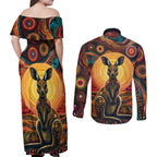 Australian Aboriginal Art Kangaroo Couples Matching Off Shoulder Maxi Dress and Long Sleeve Button Shirt Maintain the Dreaming Aboriginal Dot Painting