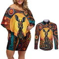 Australian Aboriginal Art Kangaroo Couples Matching Off Shoulder Short Dress and Long Sleeve Button Shirt Maintain the Dreaming Aboriginal Dot Painting