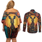 Australian Aboriginal Art Kangaroo Couples Matching Off Shoulder Short Dress and Long Sleeve Button Shirt Maintain the Dreaming Aboriginal Dot Painting