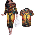 Australian Aboriginal Art Kangaroo Couples Matching Off The Shoulder Long Sleeve Dress and Hawaiian Shirt Maintain the Dreaming Aboriginal Dot Painting