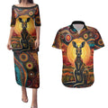 Australian Aboriginal Art Kangaroo Couples Matching Puletasi and Hawaiian Shirt Maintain the Dreaming Aboriginal Dot Painting