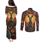 Australian Aboriginal Art Kangaroo Couples Matching Puletasi and Long Sleeve Button Shirt Maintain the Dreaming Aboriginal Dot Painting