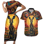 Australian Aboriginal Art Kangaroo Couples Matching Short Sleeve Bodycon Dress and Hawaiian Shirt Maintain the Dreaming Aboriginal Dot Painting