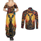 Australian Aboriginal Art Kangaroo Couples Matching Summer Maxi Dress and Long Sleeve Button Shirt Maintain the Dreaming Aboriginal Dot Painting