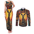 Australian Aboriginal Art Kangaroo Couples Matching Tank Maxi Dress and Long Sleeve Button Shirt Maintain the Dreaming Aboriginal Dot Painting