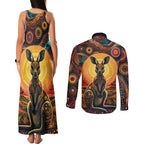 Australian Aboriginal Art Kangaroo Couples Matching Tank Maxi Dress and Long Sleeve Button Shirt Maintain the Dreaming Aboriginal Dot Painting