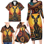 Australian Aboriginal Art Kangaroo Family Matching Long Sleeve Bodycon Dress and Hawaiian Shirt Maintain the Dreaming Aboriginal Dot Painting