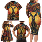 Australian Aboriginal Art Kangaroo Family Matching Long Sleeve Bodycon Dress and Hawaiian Shirt Maintain the Dreaming Aboriginal Dot Painting