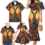 Australian Aboriginal Art Kangaroo Family Matching Mermaid Dress and Hawaiian Shirt Maintain the Dreaming Aboriginal Dot Painting