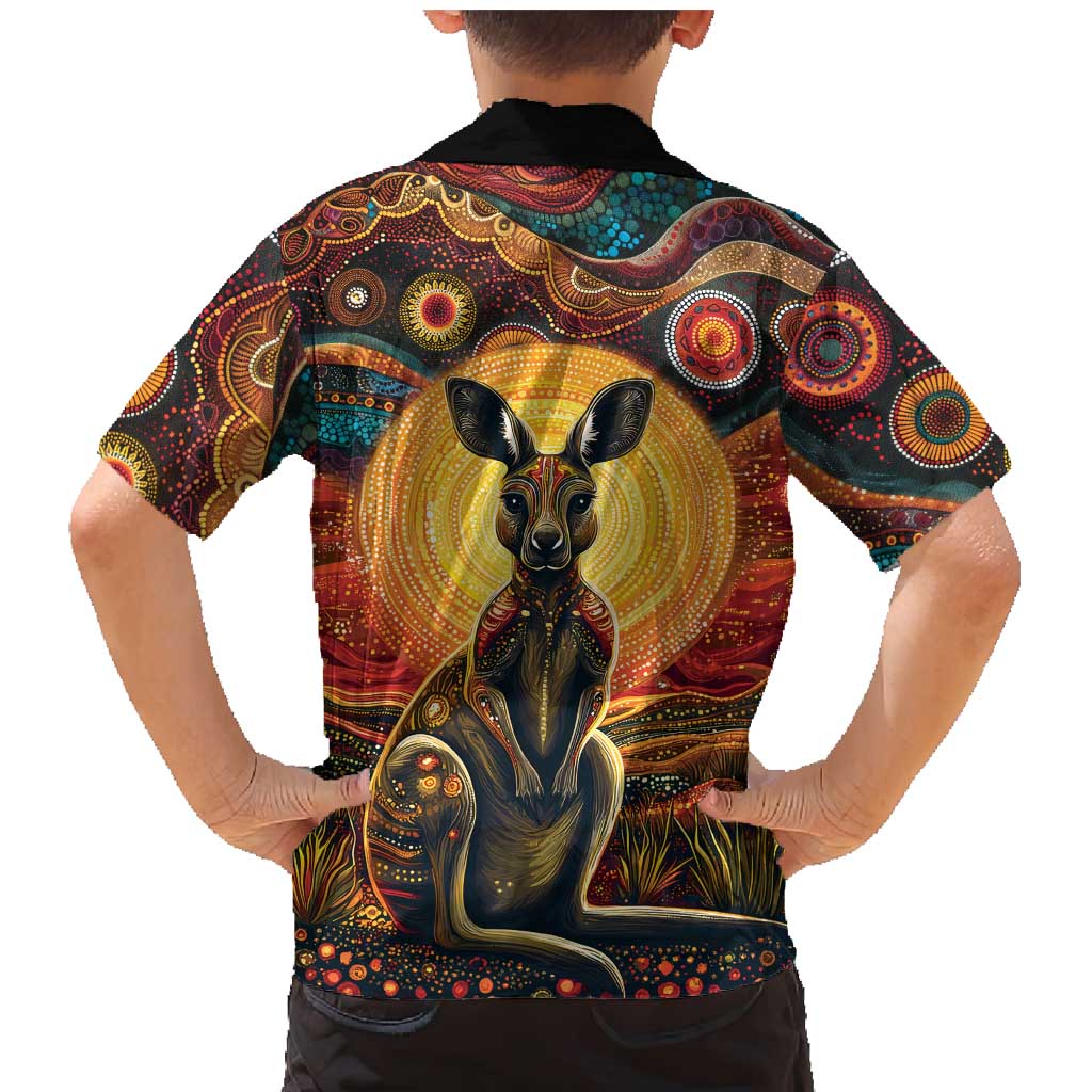 Australian Aboriginal Art Kangaroo Family Matching Mermaid Dress and Hawaiian Shirt Maintain the Dreaming Aboriginal Dot Painting