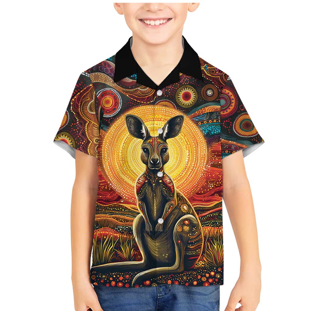 Australian Aboriginal Art Kangaroo Family Matching Mermaid Dress and Hawaiian Shirt Maintain the Dreaming Aboriginal Dot Painting