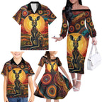 Australian Aboriginal Art Kangaroo Family Matching Off The Shoulder Long Sleeve Dress and Hawaiian Shirt Maintain the Dreaming Aboriginal Dot Painting