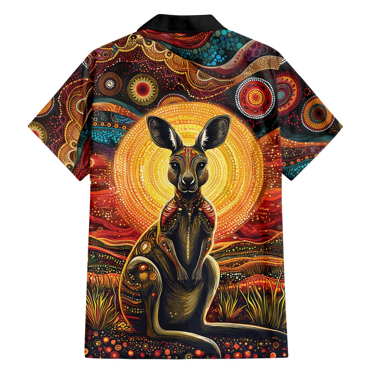 Australian Aboriginal Art Kangaroo Family Matching Off The Shoulder Long Sleeve Dress and Hawaiian Shirt Maintain the Dreaming Aboriginal Dot Painting