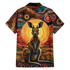 Australian Aboriginal Art Kangaroo Family Matching Off The Shoulder Long Sleeve Dress and Hawaiian Shirt Maintain the Dreaming Aboriginal Dot Painting