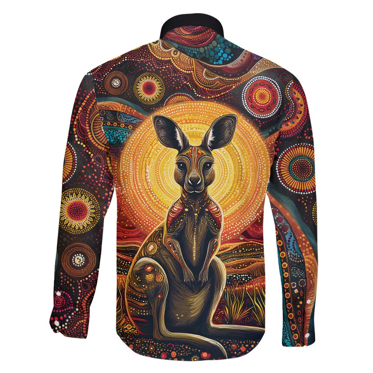 Australian Aboriginal Art Kangaroo Family Matching Off The Shoulder Long Sleeve Dress and Hawaiian Shirt Maintain the Dreaming Aboriginal Dot Painting