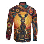 Australian Aboriginal Art Kangaroo Family Matching Off The Shoulder Long Sleeve Dress and Hawaiian Shirt Maintain the Dreaming Aboriginal Dot Painting