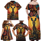 Australian Aboriginal Art Kangaroo Family Matching Off Shoulder Maxi Dress and Hawaiian Shirt Maintain the Dreaming Aboriginal Dot Painting