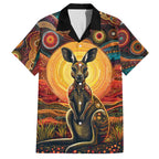 Australian Aboriginal Art Kangaroo Family Matching Off Shoulder Maxi Dress and Hawaiian Shirt Maintain the Dreaming Aboriginal Dot Painting