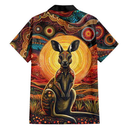 Australian Aboriginal Art Kangaroo Family Matching Off Shoulder Short Dress and Hawaiian Shirt Maintain the Dreaming Aboriginal Dot Painting