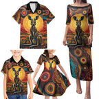 Australian Aboriginal Art Kangaroo Family Matching Puletasi and Hawaiian Shirt Maintain the Dreaming Aboriginal Dot Painting