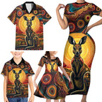 Australian Aboriginal Art Kangaroo Family Matching Short Sleeve Bodycon Dress and Hawaiian Shirt Maintain the Dreaming Aboriginal Dot Painting