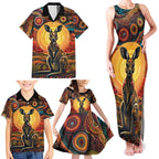 Australian Aboriginal Art Kangaroo Family Matching Tank Maxi Dress and Hawaiian Shirt Maintain the Dreaming Aboriginal Dot Painting